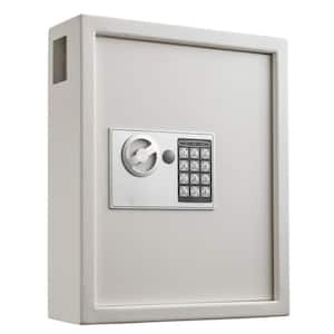 40-Key Steel Heavy-Duty Safe Lock Box Key Cabinet with Digital Lock, White with 100-Key Tags
