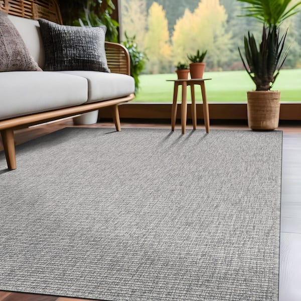 Royal Easy Jute Grey 9 ft. x 12 ft. Solid Indoor Outdoor Area Rug