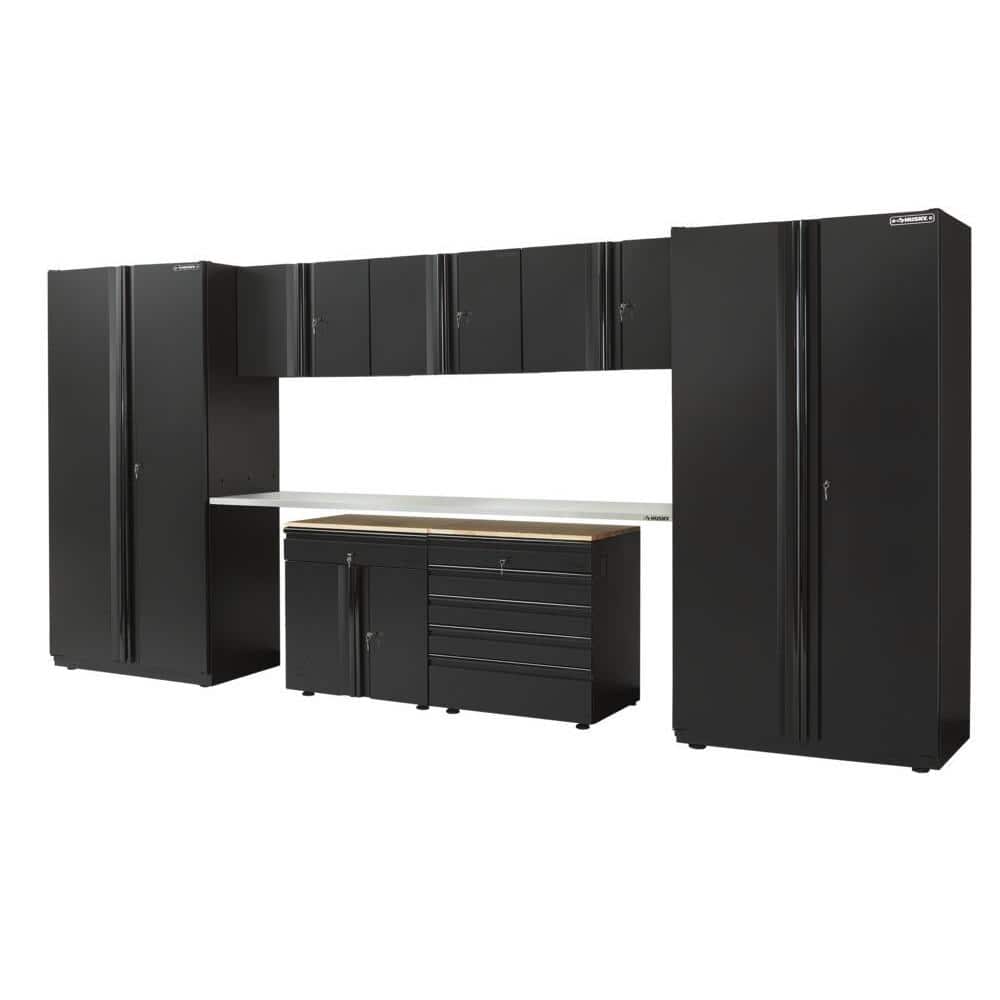 8-Piece Extra Wide Heavy Duty Welded Steel Garage Storage System in Black (