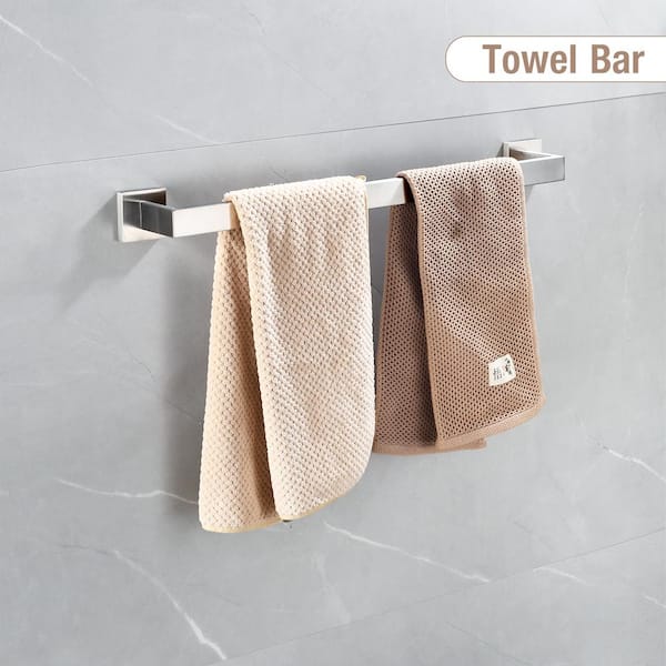 5-Piece Bath Hardware Set with Towel Bar Toilet Paper Holder Towel Hook in Brushed Nickel