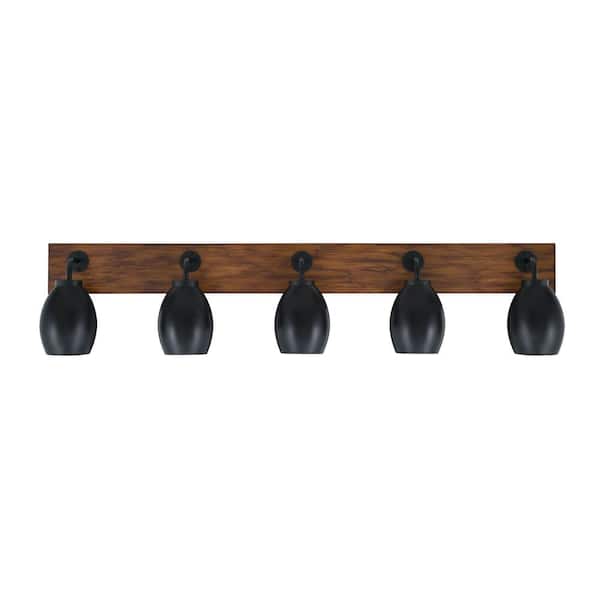Unbranded Kirby 46.5 in. 4 Light Black and Painted Wood-look Vanity Light with 5 in. Matte Black Metal Shades No Bulbs Included