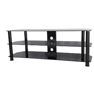 49 in. Black Glass TV Stand Fits TVs Up to 60 in. with Cable Management