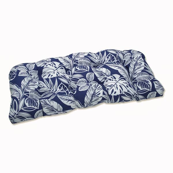 Pillow Perfect Floral Rectangular Outdoor Bench Cushion in Blue