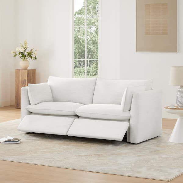 SPRUCE & SPRING Luna 80 in. Cream 2-Piece Fabric Modern Modular Power Sofa with 2-Power footrests and Square Arm for Livingroom