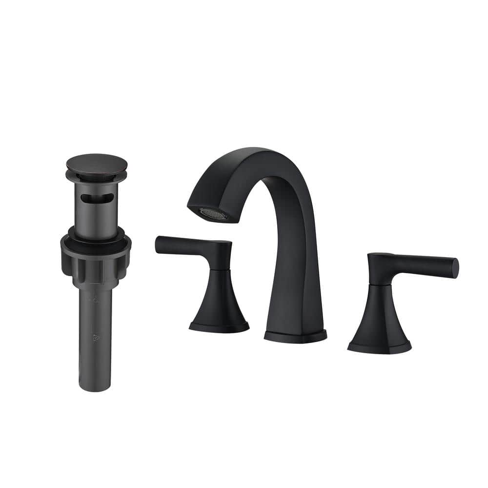 Deck Mount Double Handles Bathroom Faucet, 8 in. Widespread 3 Hole Bathroom Sink Faucet with Drain in Matte Black price history on PriceWatchPro