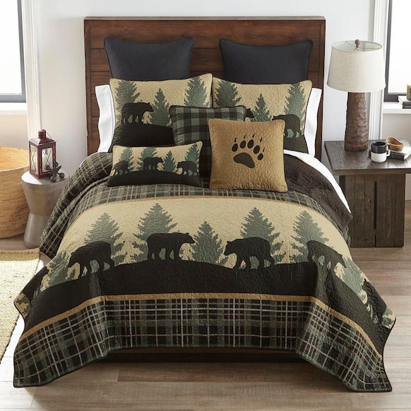 DONNA SHARP Bear Walk Plaid Green Queen Quilt 33426 - The Home Depot