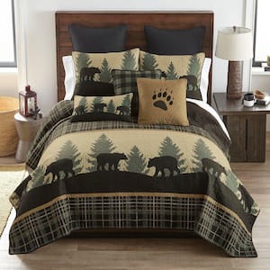 Bear Walk Plaid Green King Quilt Set (3-Piece)