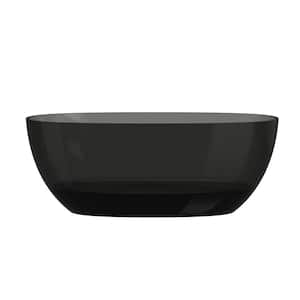 59 in. x 30 in. Freestanding Soaking Resin Bathtub with Center Drain in Transparent Black