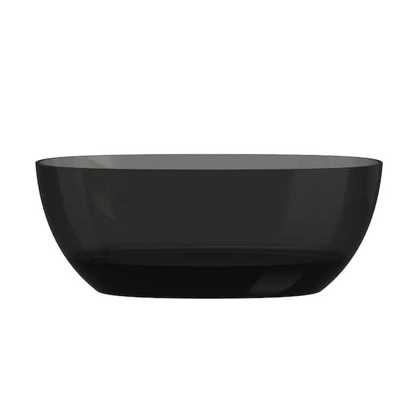 59 in. x 30 in. Freestanding Soaking Resin Bathtub with Center Drain in Transparent Black