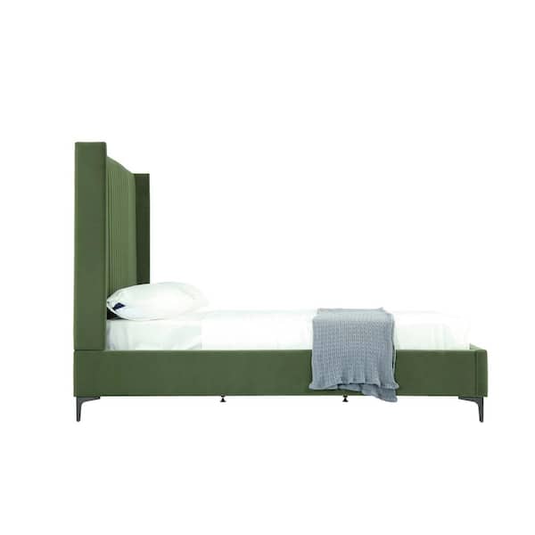 Promenade Moss Green Mid-Century Modern Velvet Upholstered Wood Frame Queen-Size Platform Bed