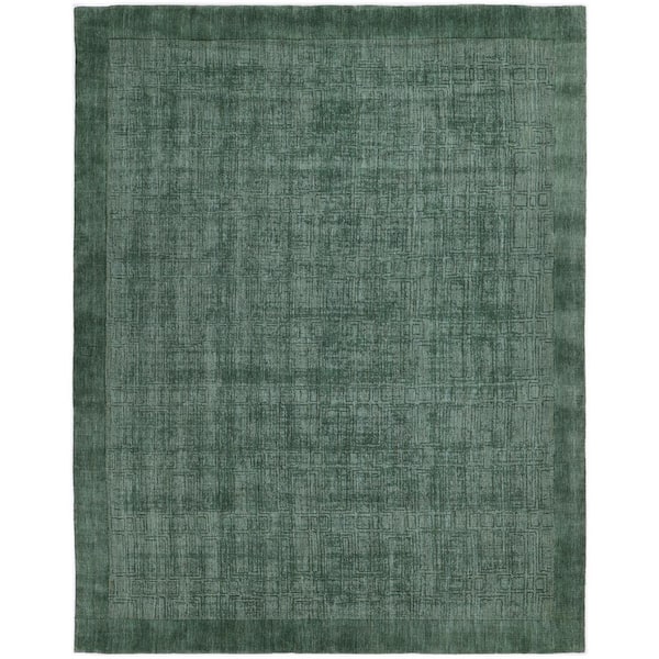 Solid Sterling Green 8 X 10 Hand Loom Wool Cotton Indoor Area Rug