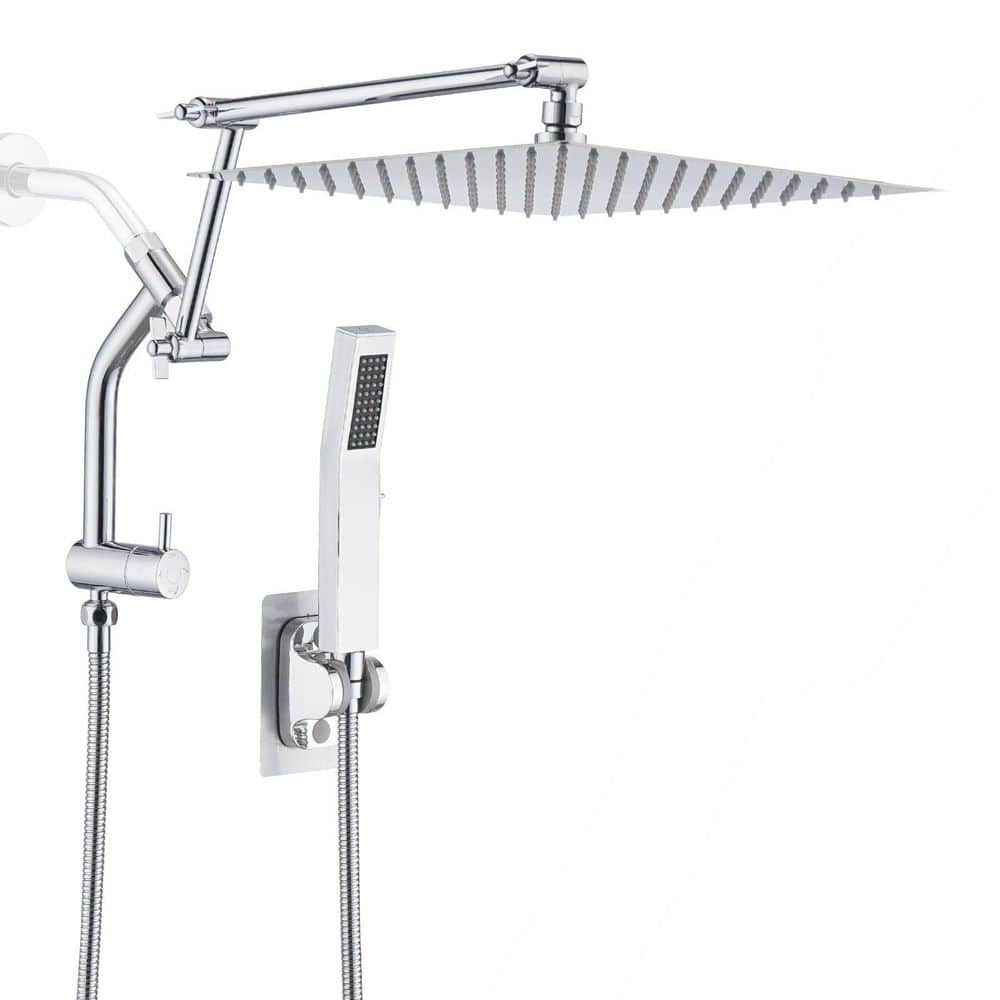 Large Chrome Dual Rainfall Wall Mount Shower Head with Handheld