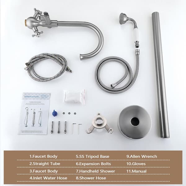 2-Handle Freestanding Tub Faucet Bath Faucet with Round Hand Shower in Brushed Nickel