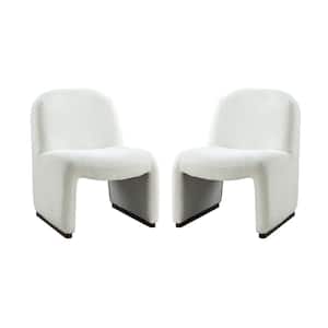 Placido Modern Ivory Polyester Side Chair with Arcuate Seats and Walnut Hand-Crafted Finish (Set of 2)