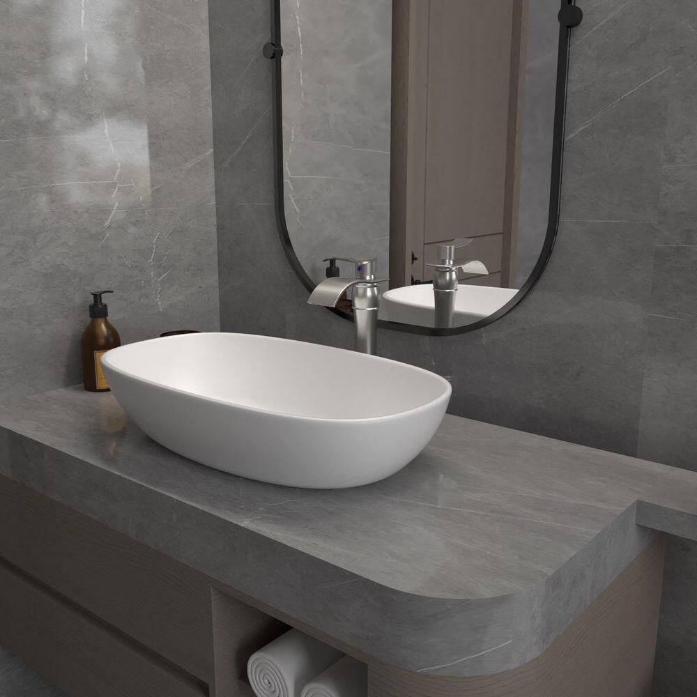 Brushed Nickel Waterfall Vessel Bathroom Faucet with Pop-Up Drain