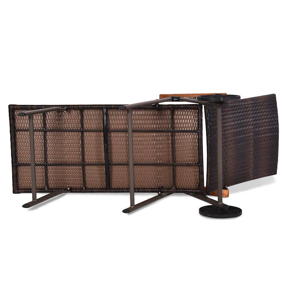 Beige Cushioned Folding Rattan Chaise Lounge with Aluminum Frame