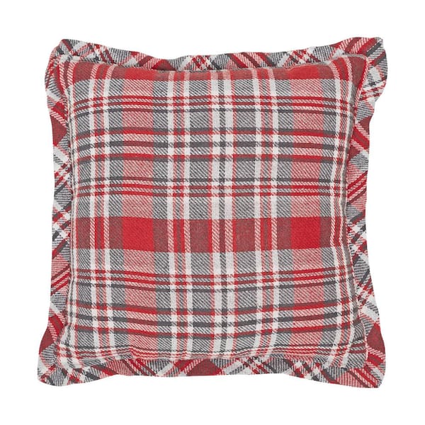 VHC BRANDS Gregor Red Gray White Plaid 12 in. x 12 in. Button Tree