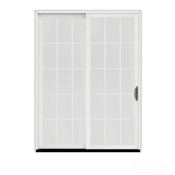 JELD-WEN 60 in. x 80 in. W-2500 Contemporary Brown Clad Wood Left-Hand 15 Lite Sliding Patio Door w/White Paint Interior