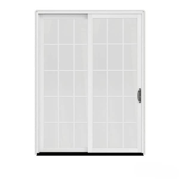 JELD-WEN 60 in. x 80 in. W-2500 Contemporary Vanilla Clad Wood Left-Hand 15 Lite Sliding Patio Door w/White Paint Interior