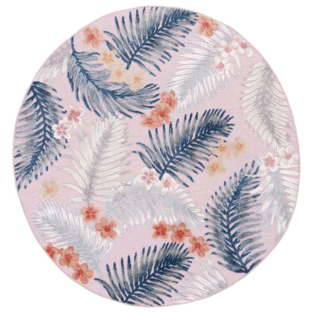 Cabana Pink/Gray 6 ft. x 6 ft. High-Low Botanical Floral Indoor/Outdoor Round Area Rug price history on PriceWatchPro