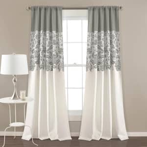 Gray Floral Rod Pocket Room Darkening Curtain - 52 in. W x 84 in. L (Set of 2)