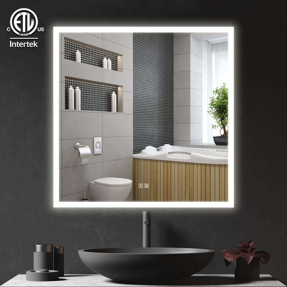 HOMLUX 36 in. W x 36 in. H Rectangular Frameless LED Light with 3-Color ...