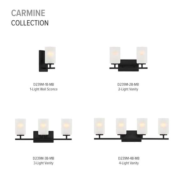 Designers Fountain - Carmine 28 in. 4-Light Matte Black Modern Vanity Light with Etched Glass Shades