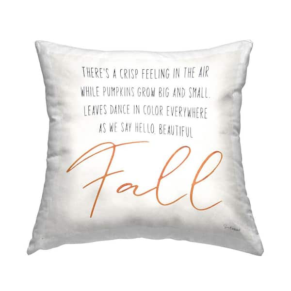 Stupell Industries Hello Beautiful Fall Autumn Phrase Beige Print Polyester 18in. X 18in. Throw Pillow