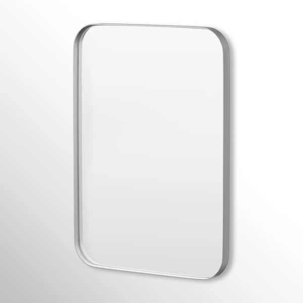 Hausvita 22 in. W x 30 in. H Rectangular Framed Tempered Glass Wall-Mounted Bathroom Vanity Mirror in Silver