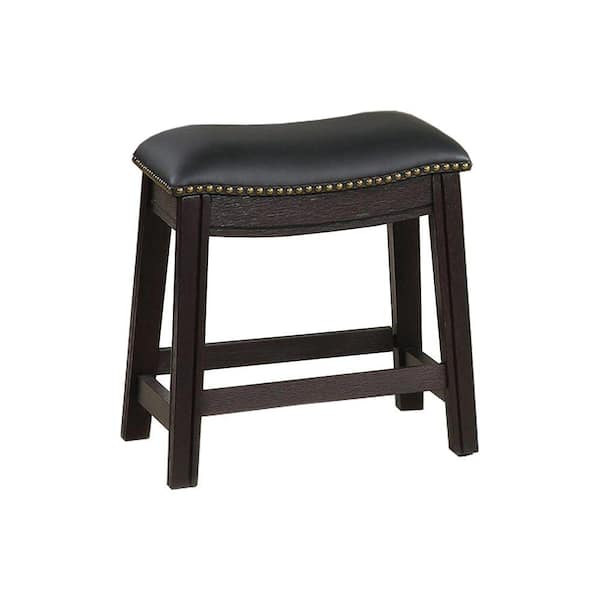 Benjara 18 in. H Black Curved Leatherette Stool with Nailhead Trim (Set of 2)