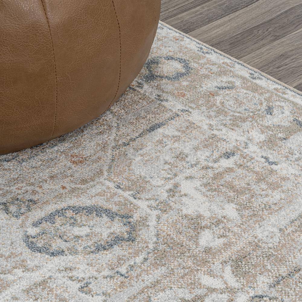 Light Gray and Brown Medallion Washable Synthetic Area Rug 4' x 6'