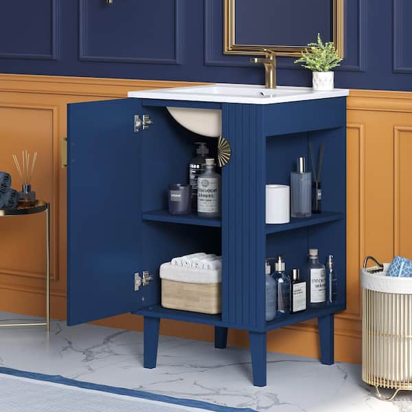 20 in. Single Sink Freestanding Blue Bath Vanity with White Ceramic Top