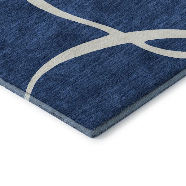 Mayfield Premium Machine Washable Abstract AMF999 Navy 2 ft. 3 in. x 7 ft. 6 in. Runner Rug