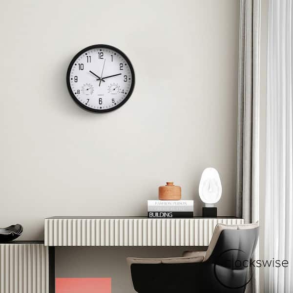 インテリア時計 onulife Temperature and humidity clock CLOCKSWISE 12 in. Non-Ticking Wall Clock Thermometer, Hygrometer