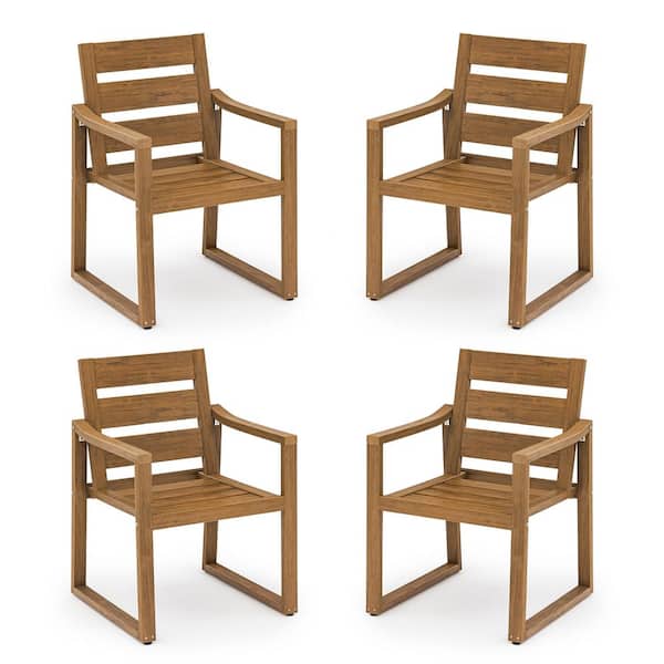 LUE BONA Brown Square-Leg Plastic HDPS Outdoor Dining Chairs All-Weather Indoor Outdoor Patio Dining Chairs with Armrest(4-pack)