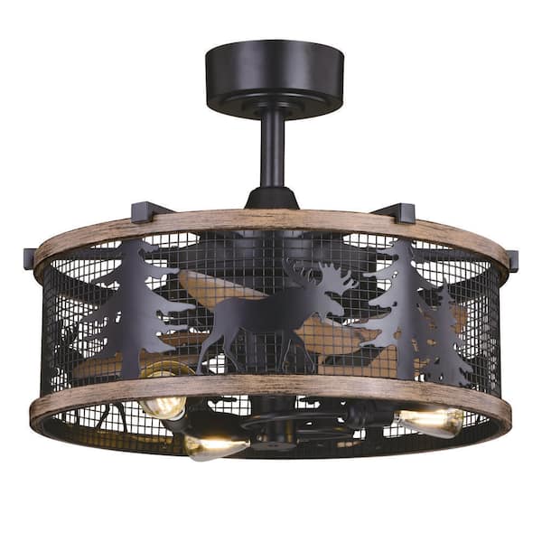 Kodiak 21 in. Indoor Black and Burnished Teak Rustic Ceiling Fan with LED Light Kit and Remote Moose
