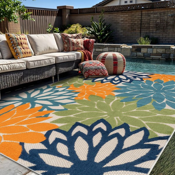 World Rug Gallery Floral Design Indoor/Outdoor High-Low Textured