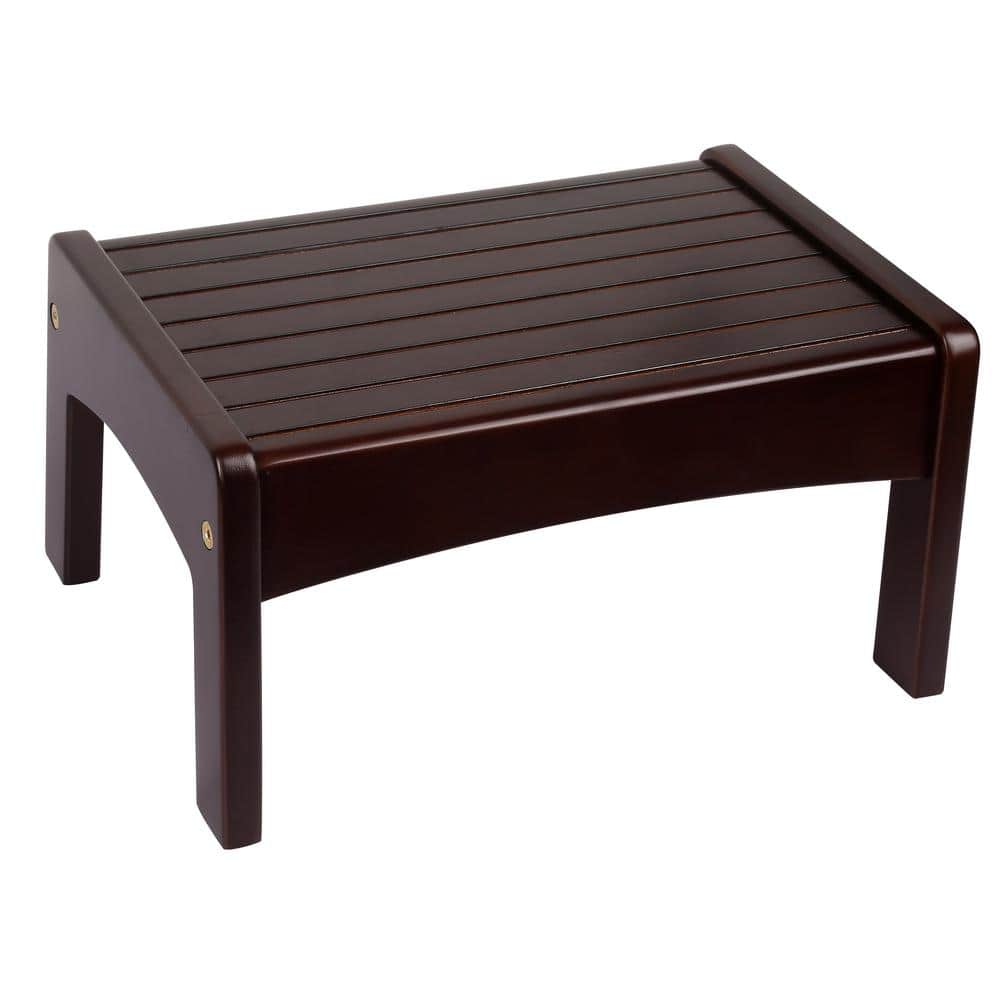 Espresso Rubberwood Slatted Step Stool for Kids and Adults