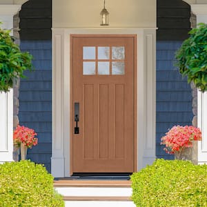 Regency 32 in. x 80 in. 6-Lite Top Lite Clear Glass RHIS Autumn Wheat Stain Mahogany Fiberglass Prehung Front Door