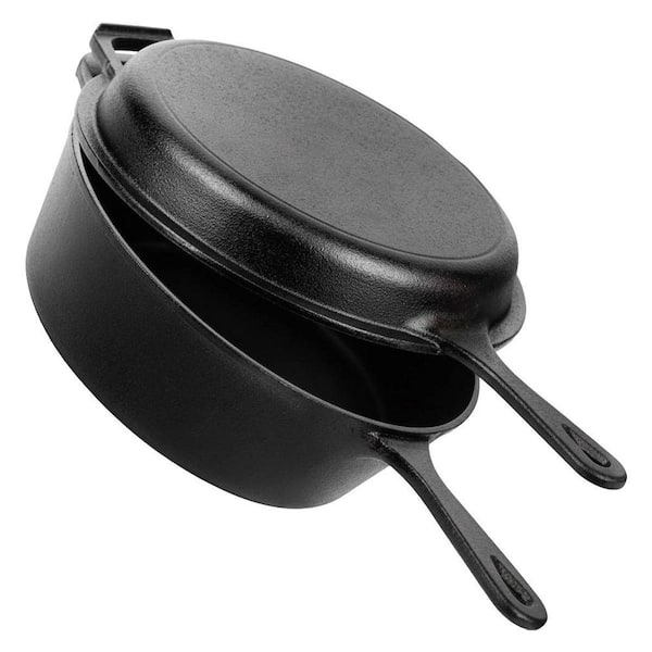 3.2QT 10.5 in. Cast Iron Dutch Oven Set Black Pre-Seasoned Dual Use Skillet Lid Oven Induction Grill Stovetop