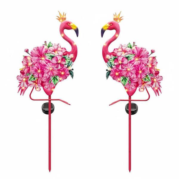 2-Pack 40.5 in Solar Pink Flamingo Garden Stakes - Metal Outdoor Lights