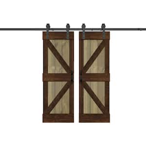 K Series 60 in. x 84 in. Aged Barrel/Kona Coffee Finished DIY Solid Wood Double Sliding Barn Door with Hardware Kit
