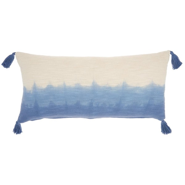 Mina Victory Lifestyles Blue Stripes & Plaids 14 in. x 30 in. Rectangle Throw Pillow