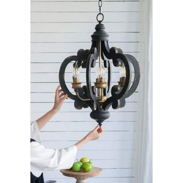 Heritage Charm Series 6-Light Antique Black Finish Curved Frame Round Chandelier for Entryway(No Bulbs)