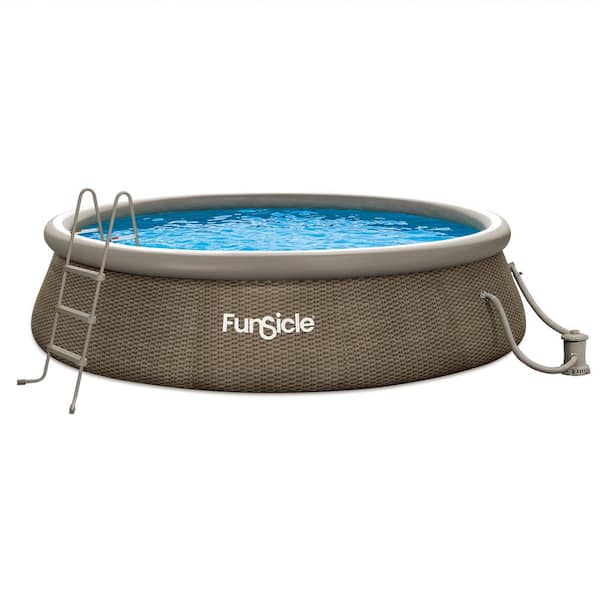 Funsicle QuickSet Ring Top Designer 14 ft. Round 36 in. Deep Inflatable Pool, Brown Basketweave