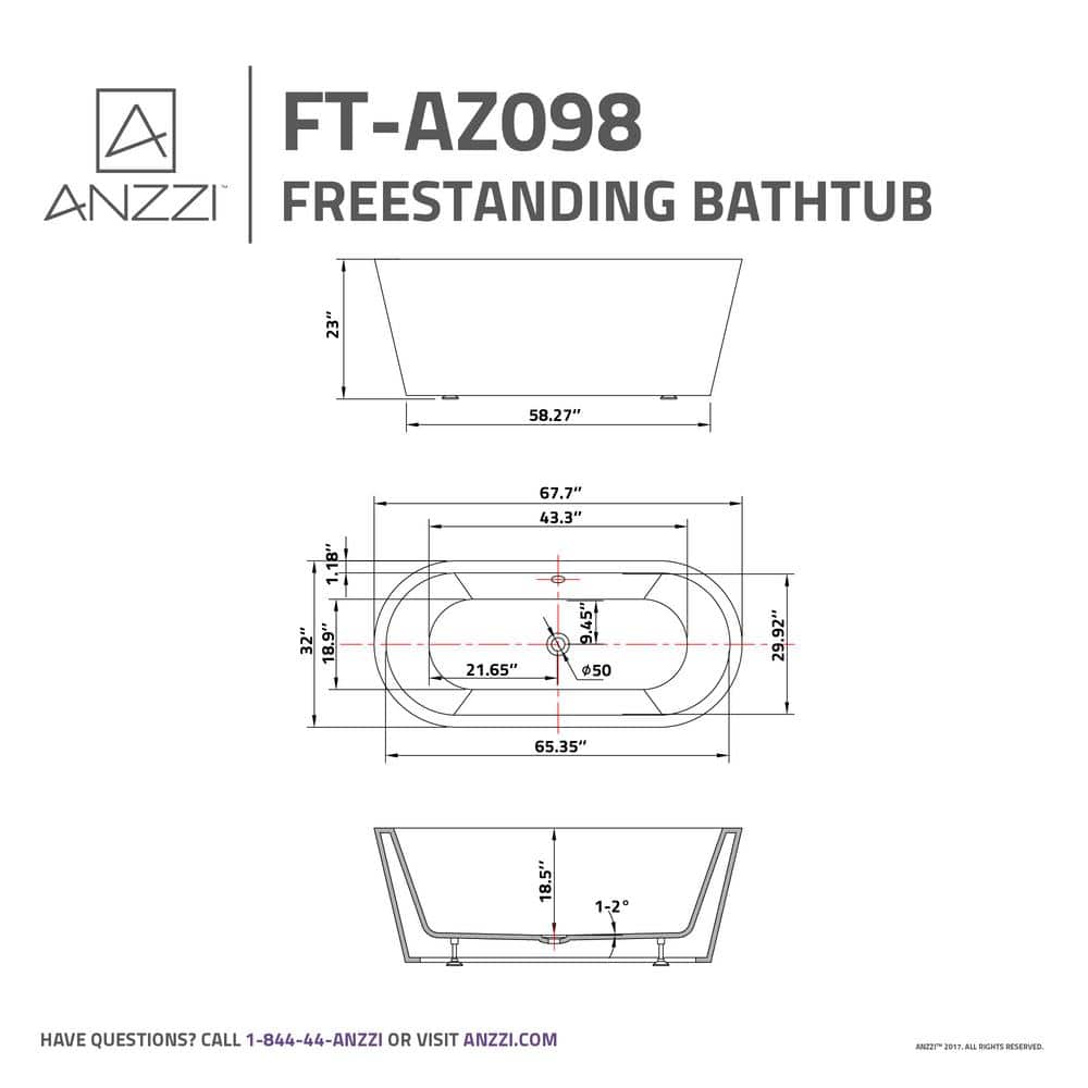 Chand Series 67'' White Freestanding Acrylic Bathtub
