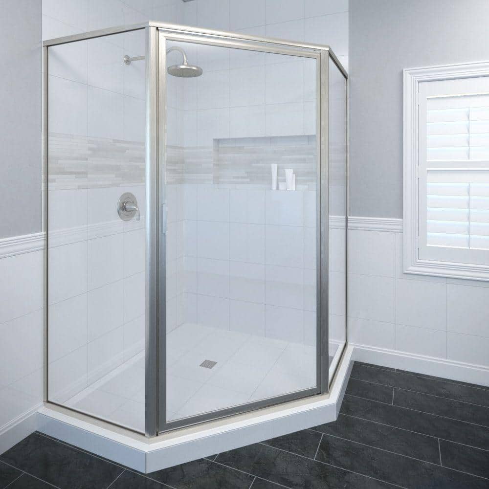 Deluxe Brushed Nickel 68.6'' Framed Neo-Angle Hinged Shower Door