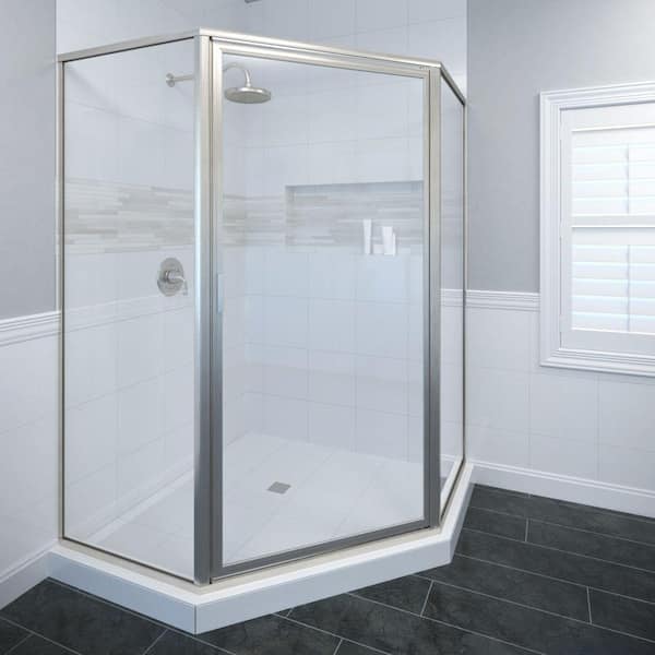 Deluxe 23-3/8 in. x 68-5/8 in. Framed Neo-Angle Hinged Shower Door in Brushed Nickel