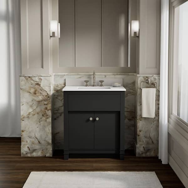 Alouette 30 in. Single SinkFerrous Grey Bath Vanity Cabinet with Sink and Quartz Top