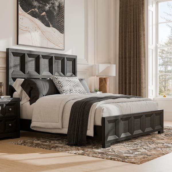 Furniture of America Flonnin Modern Classic Black Wood Frame Queen Coffered Panel Bed